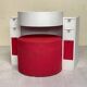 Bathroom toilet with a 70s pouf.