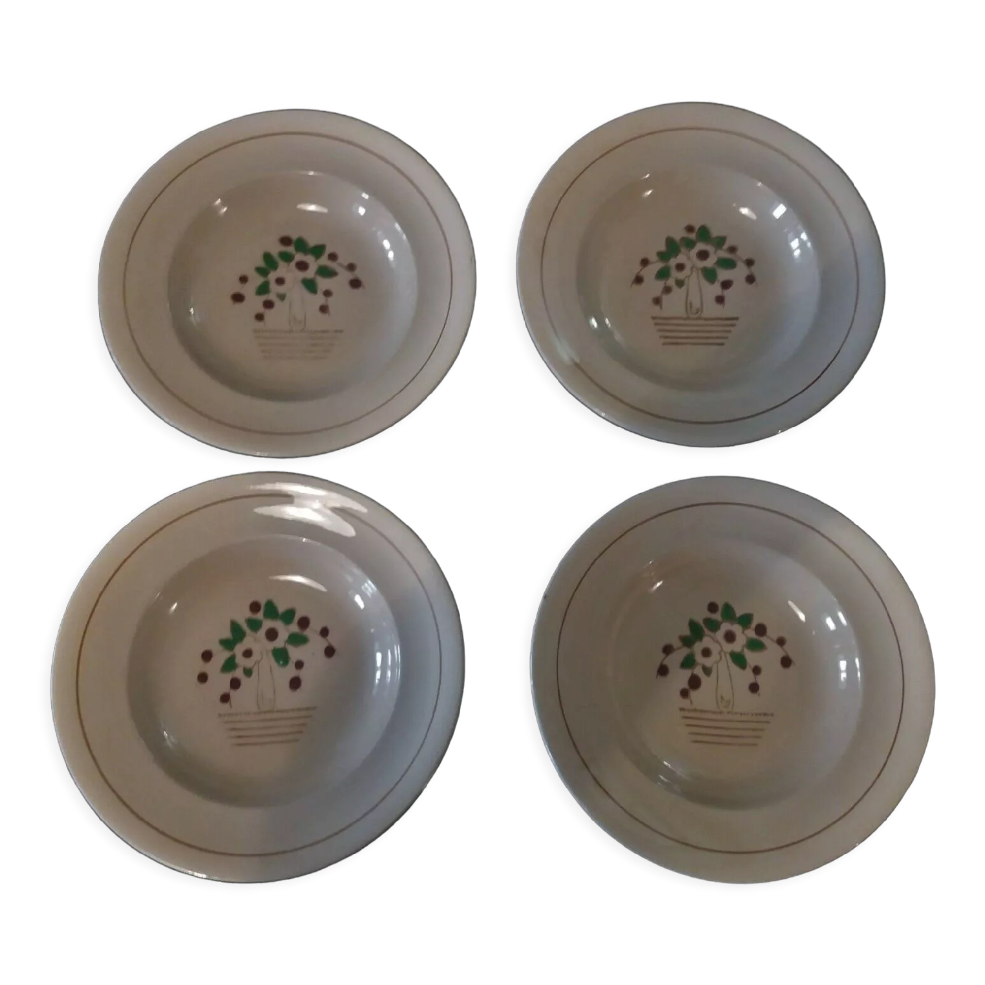 Series of four hollow plates Longwy 50s cherry blossoms