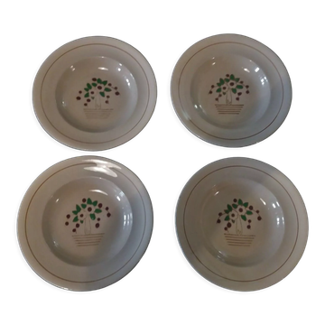 Series of four hollow plates Longwy 50s cherry blossoms
