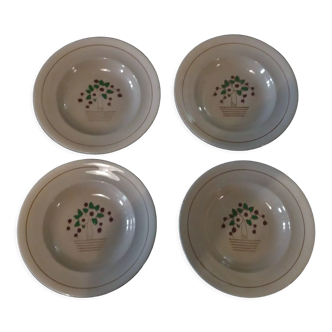 Series of four hollow plates Longwy 50s cherry blossoms