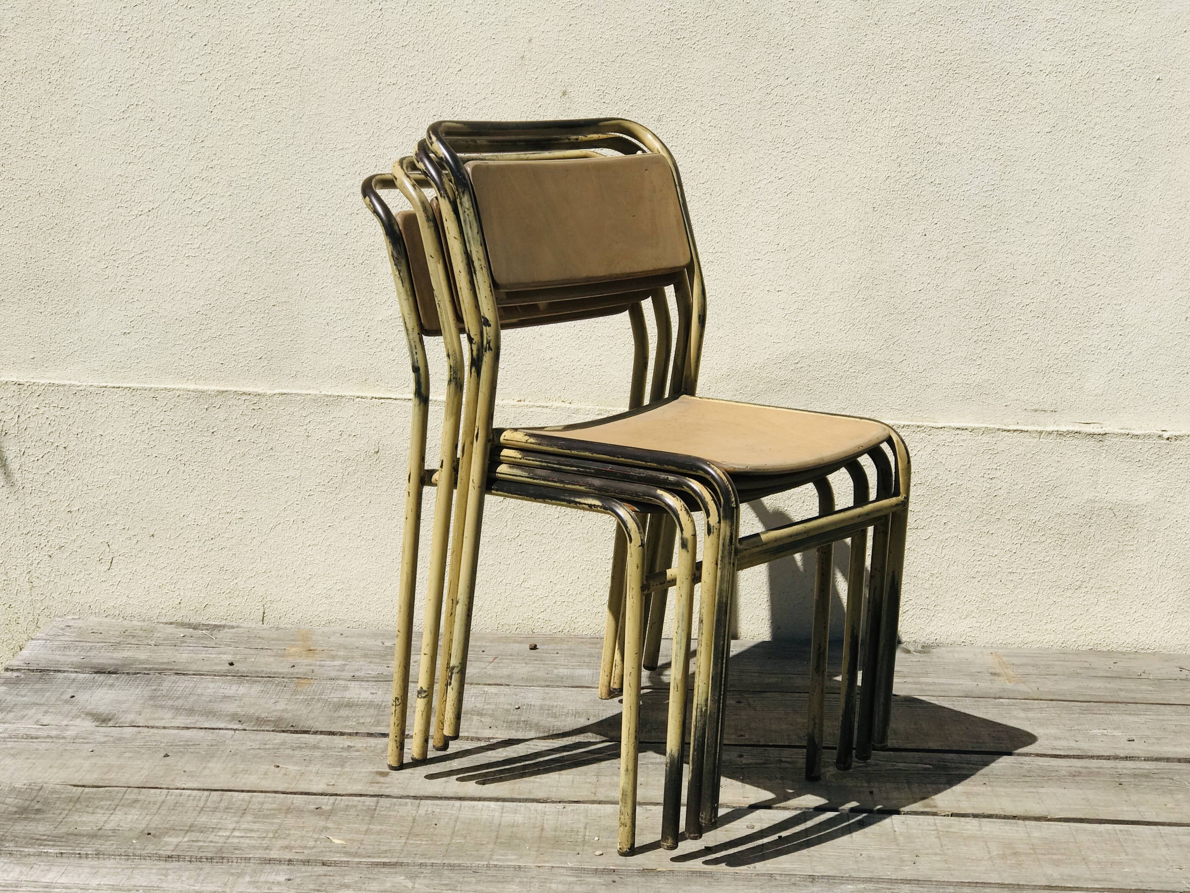 Series of 4 vintage school chairs