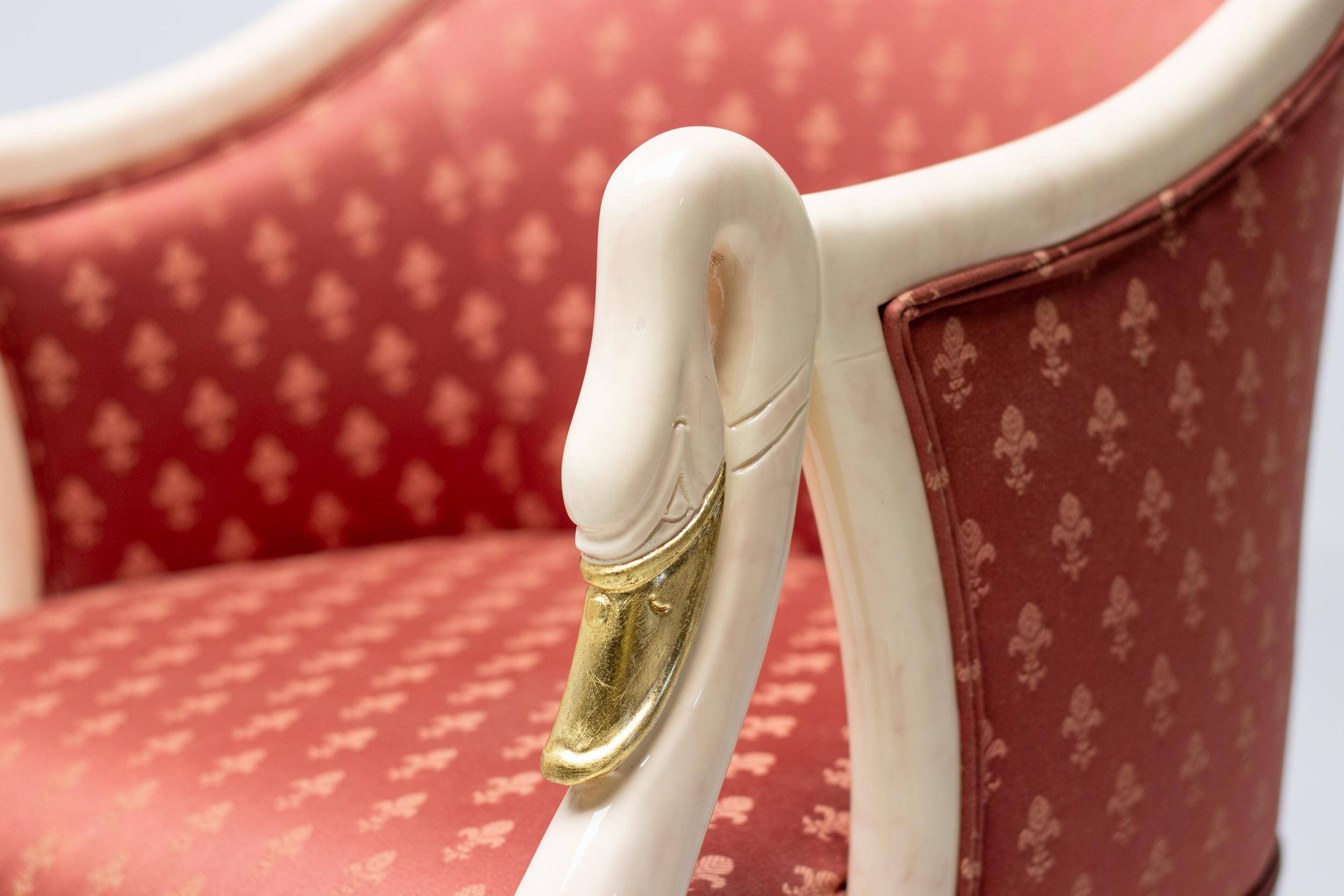 Trüggelmann - Swan neck armchair - Marble and gold base, poppy red damask