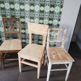 5 chaises en bois vintage