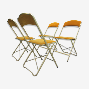 Série de 4 chaises pliantes métal doré et tissus