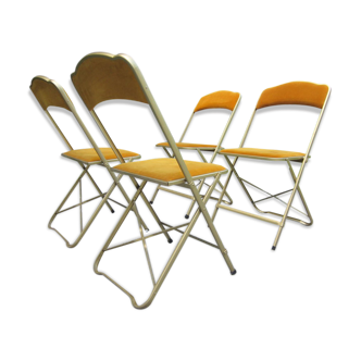 Set of 4 chairs folding metal gold and fabrics