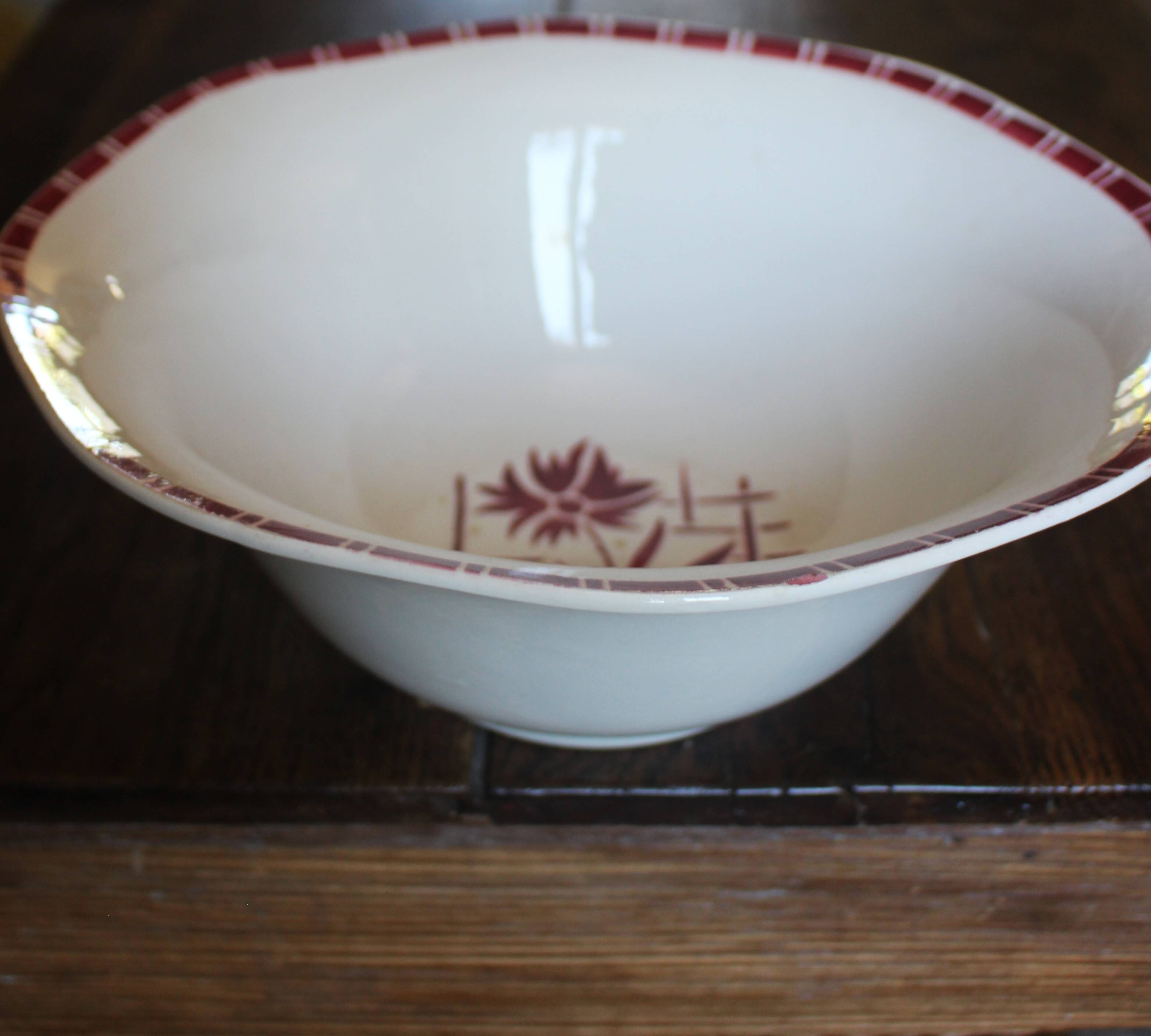 Saladier Sylvia Digoin Sarreguemines fleur rouge Art Deco