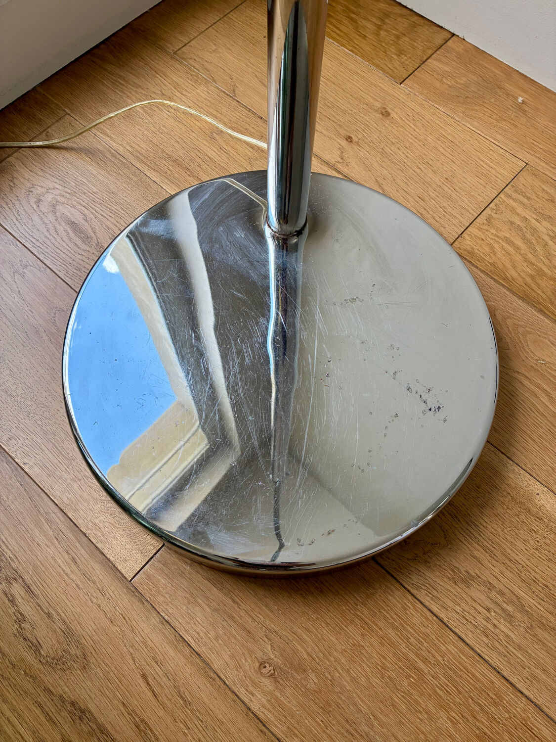 Very large arched floor lamp in chromed metal - 1970.