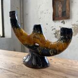 Vallauris black yellow ceramic candlestick