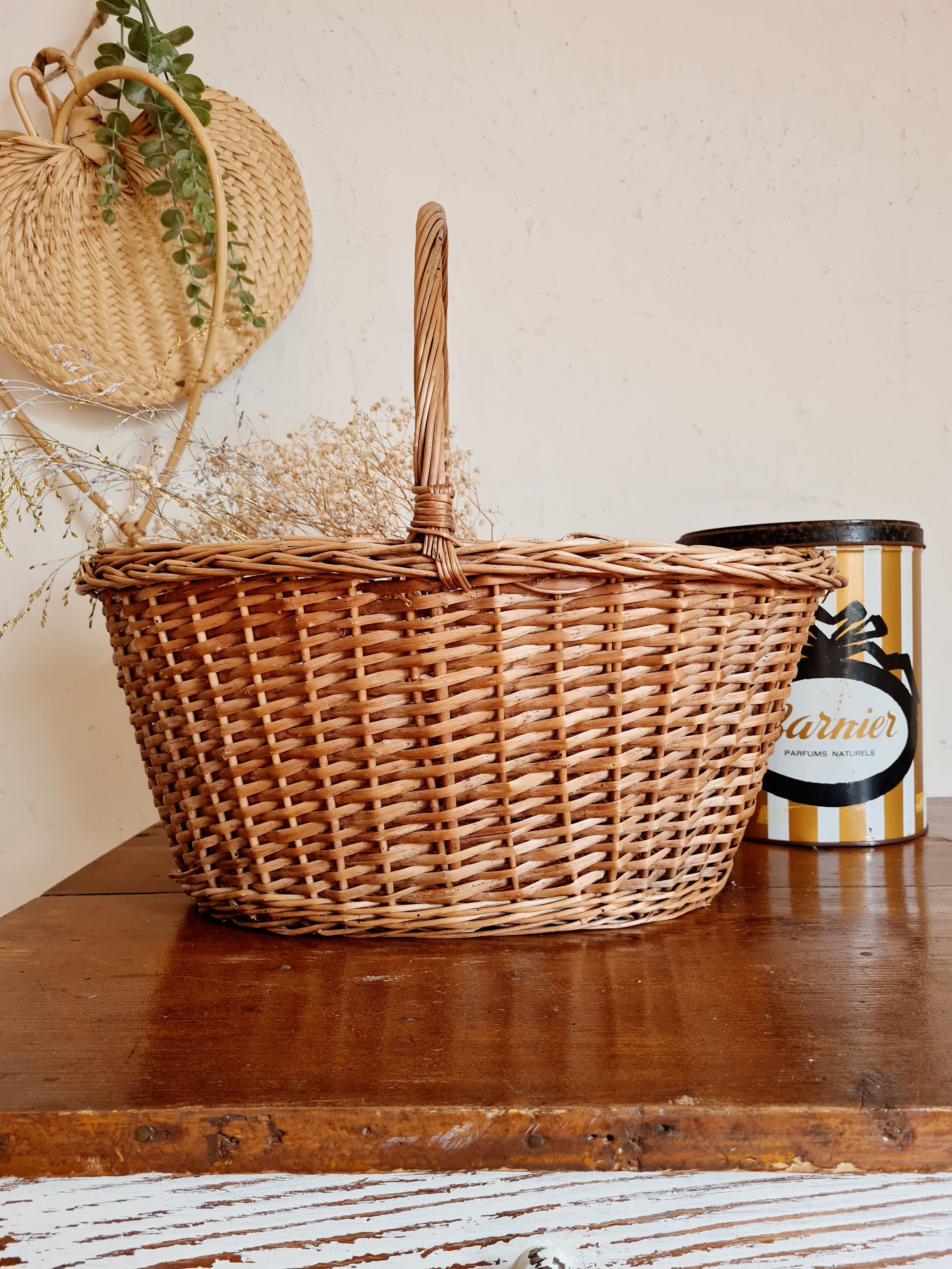 Old basket in woven rattan