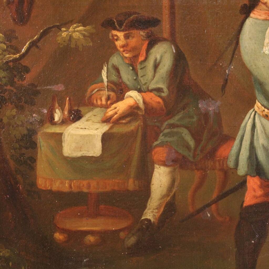 Camp de peinture française avec soldats et chevaux du XIXe siècle