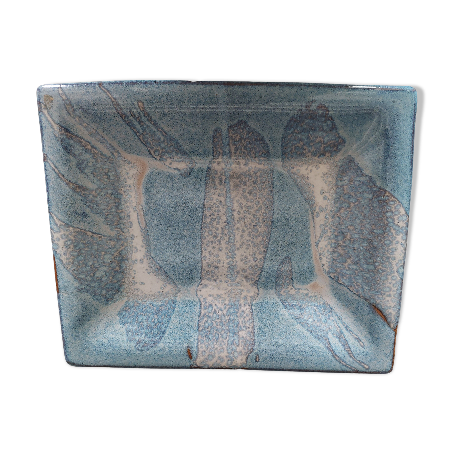 Rectangular dish glazed terracotta ceramic XXth signature