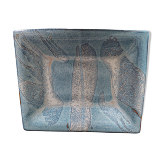 Rectangular dish glazed terracotta ceramic XXth signature