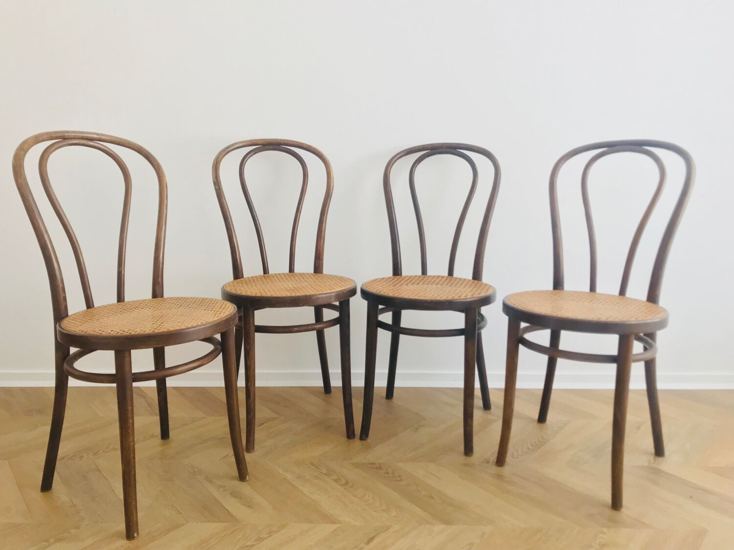 Lot 4 chairs ZPM Radomsko 1960 in canning and wood