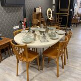 Round butterfly extension table in cream and chrome formica, 1960s/1970s