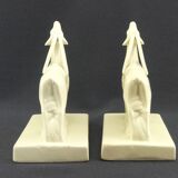 Onnaing, paire de serre-livres antilopes en craquelé Art Déco