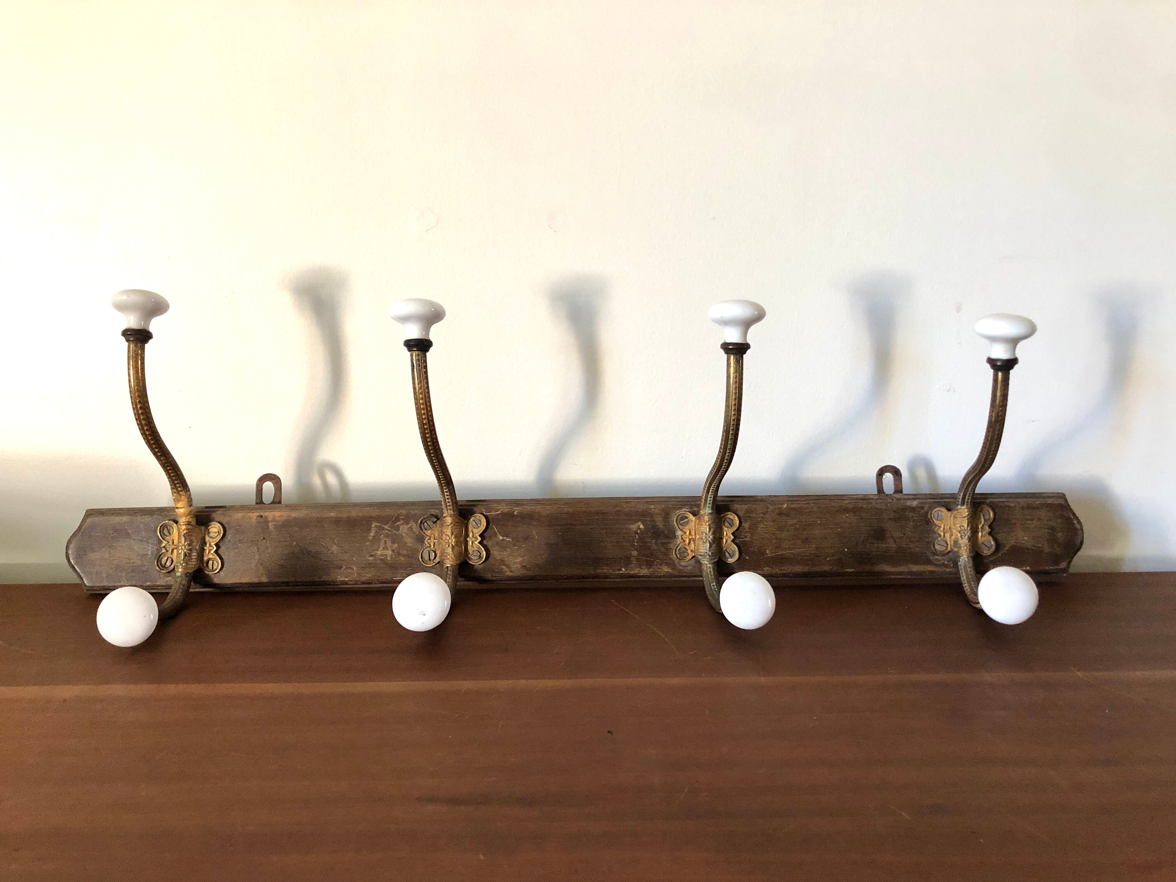 Coat rack 1900 in wood, ceramic and wrought iron
