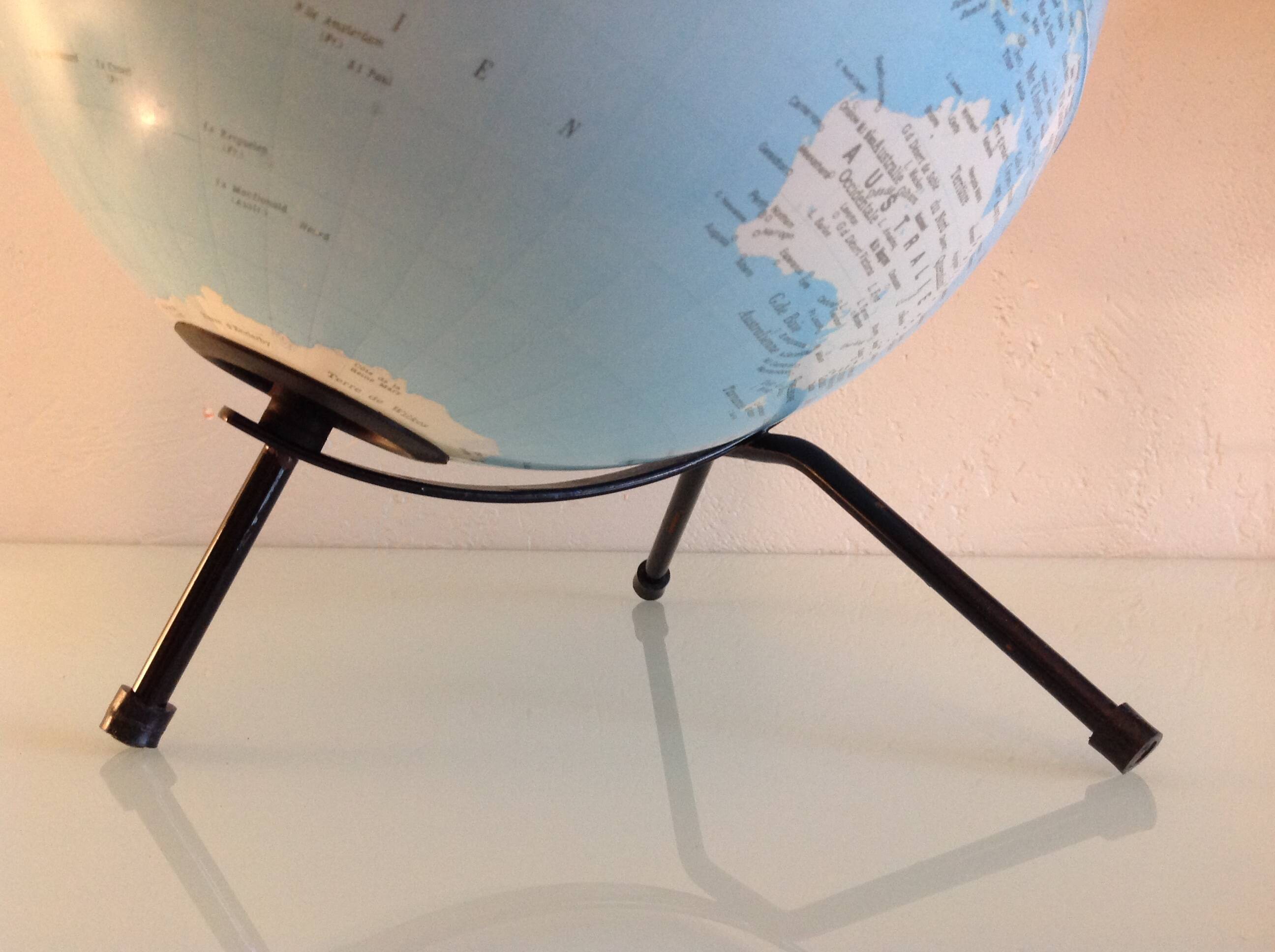 Girard and Barrère terrestrial globe on tripod base / vintage 50s-60s