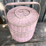 Old vintage pink rattan worker basket