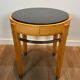 Pedestal table in sycamore veneer, chrome and marble top