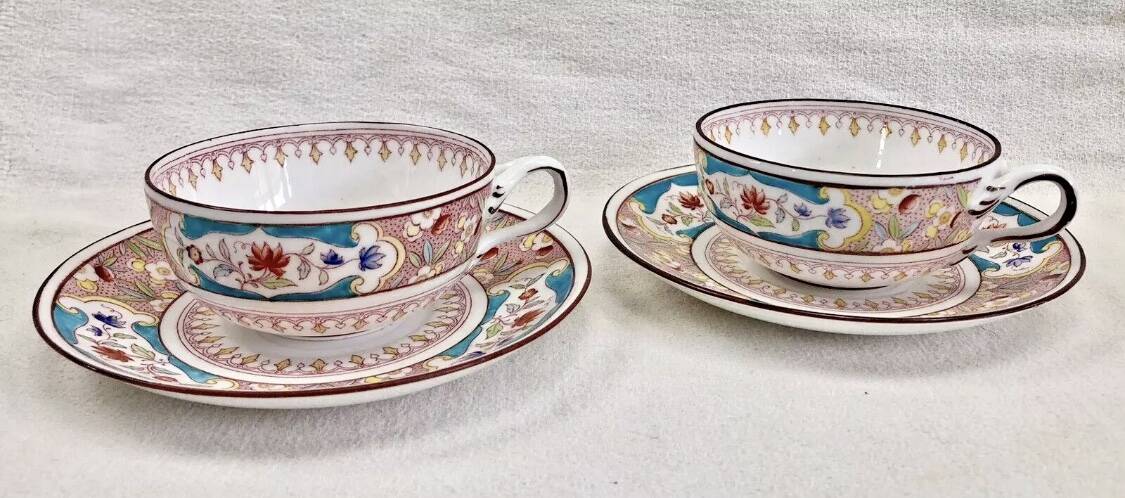 2 old Sarreguemines Minton porcelain tea cups + saucers