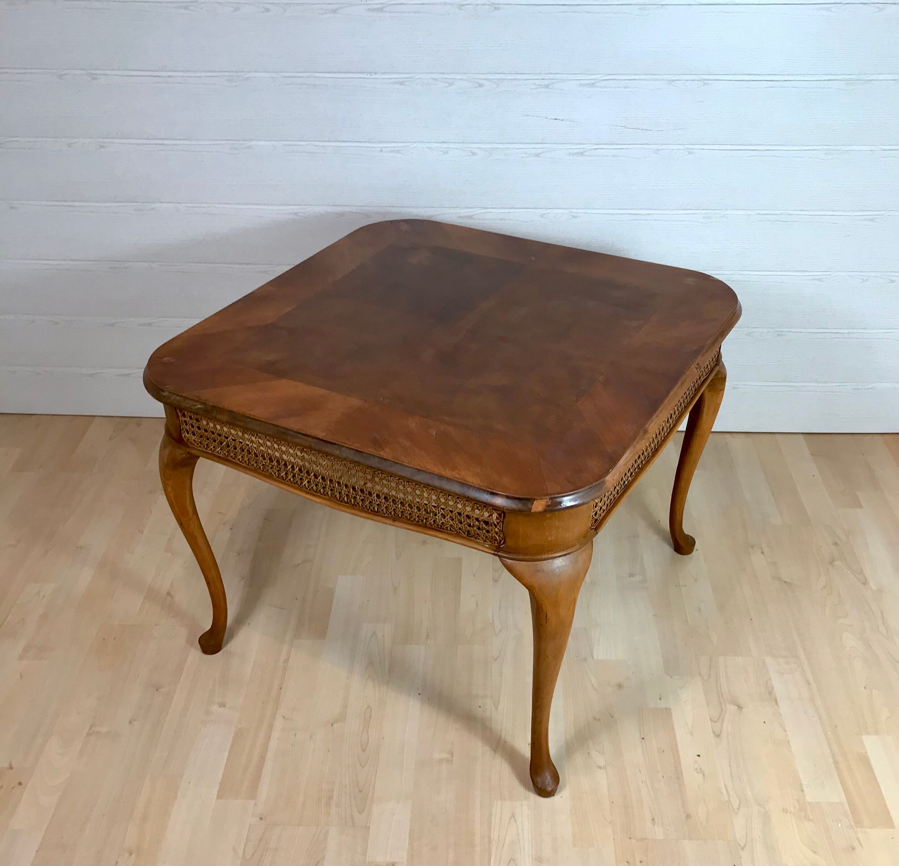 Coffee table "chippendale" Marquetry and rattan