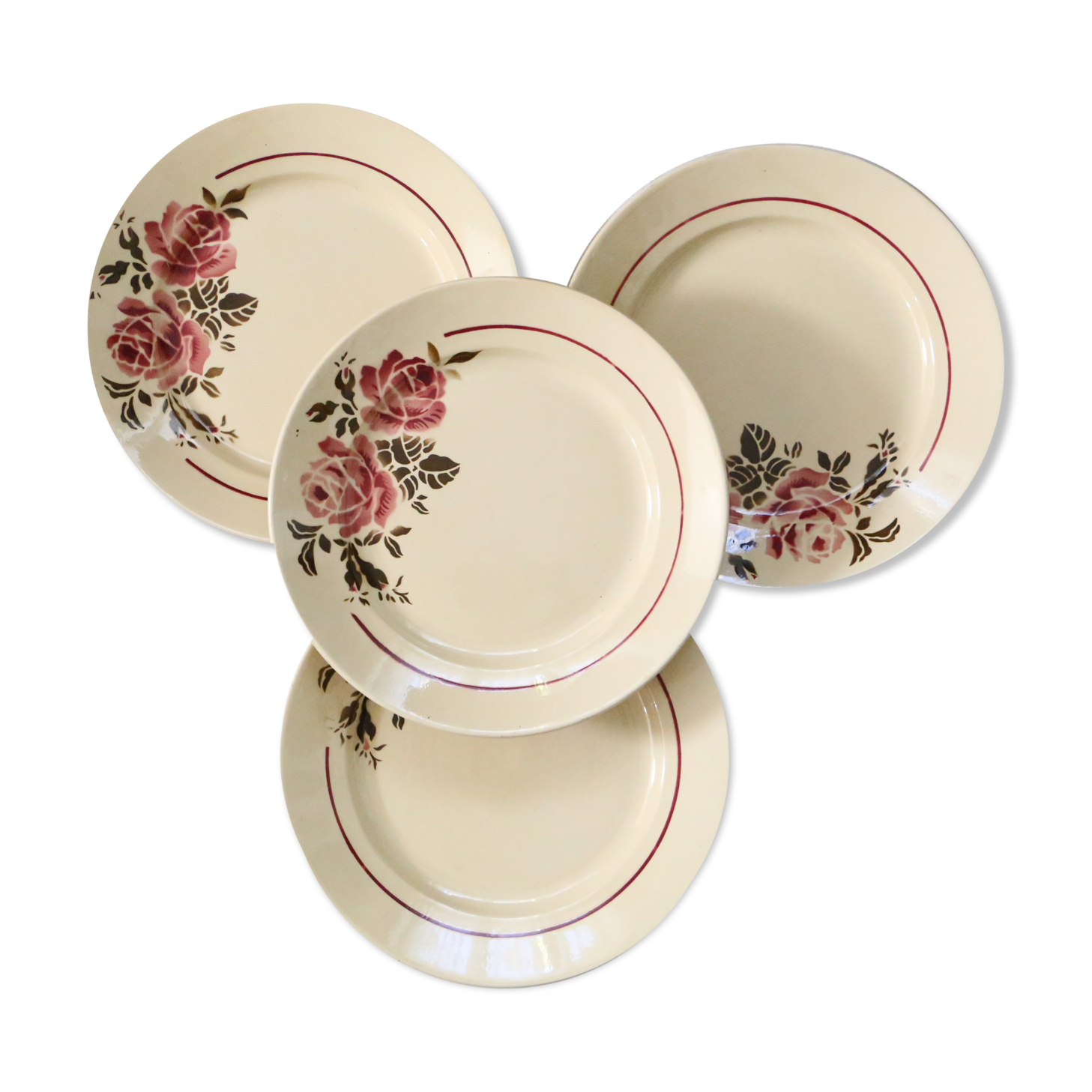 Set of 4 flat plates Badonviller, vintage French