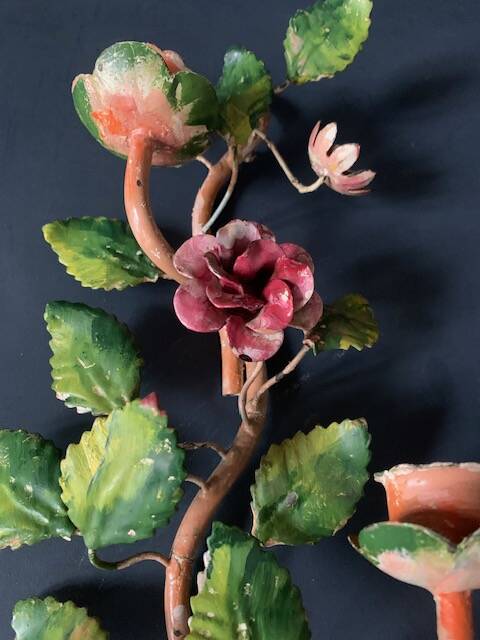 Pair of painted sheet metal flower sconces, Italian, 1960