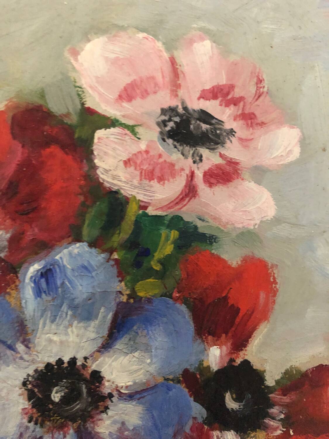 Oil on canvas bouquet of anemones by Henriette de Elmonty