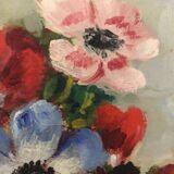 Oil on canvas bouquet of anemones by Henriette de Elmonty