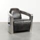 Industrial Aviator design armchair in cowhide finished with aluminium