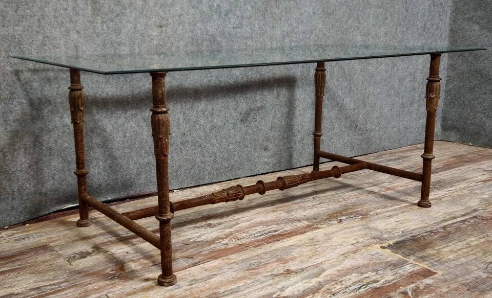 Console table / Coffee table in wrought iron with glass top in Art Deco style