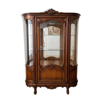 Ensemble bibliothèque vitrine lumineuse Louis XV en bois massif marron