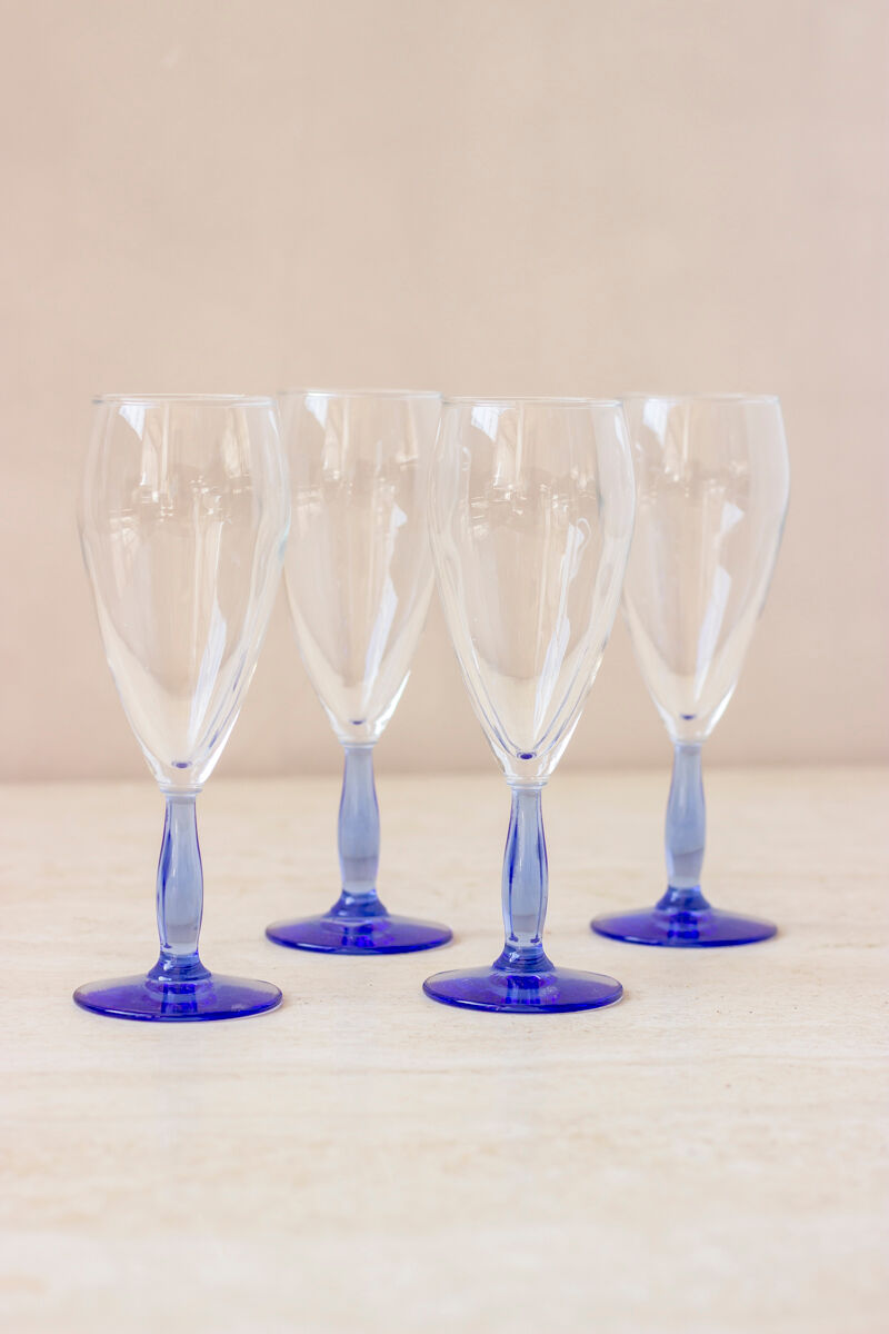 4 flutes à champagne - pied bleu