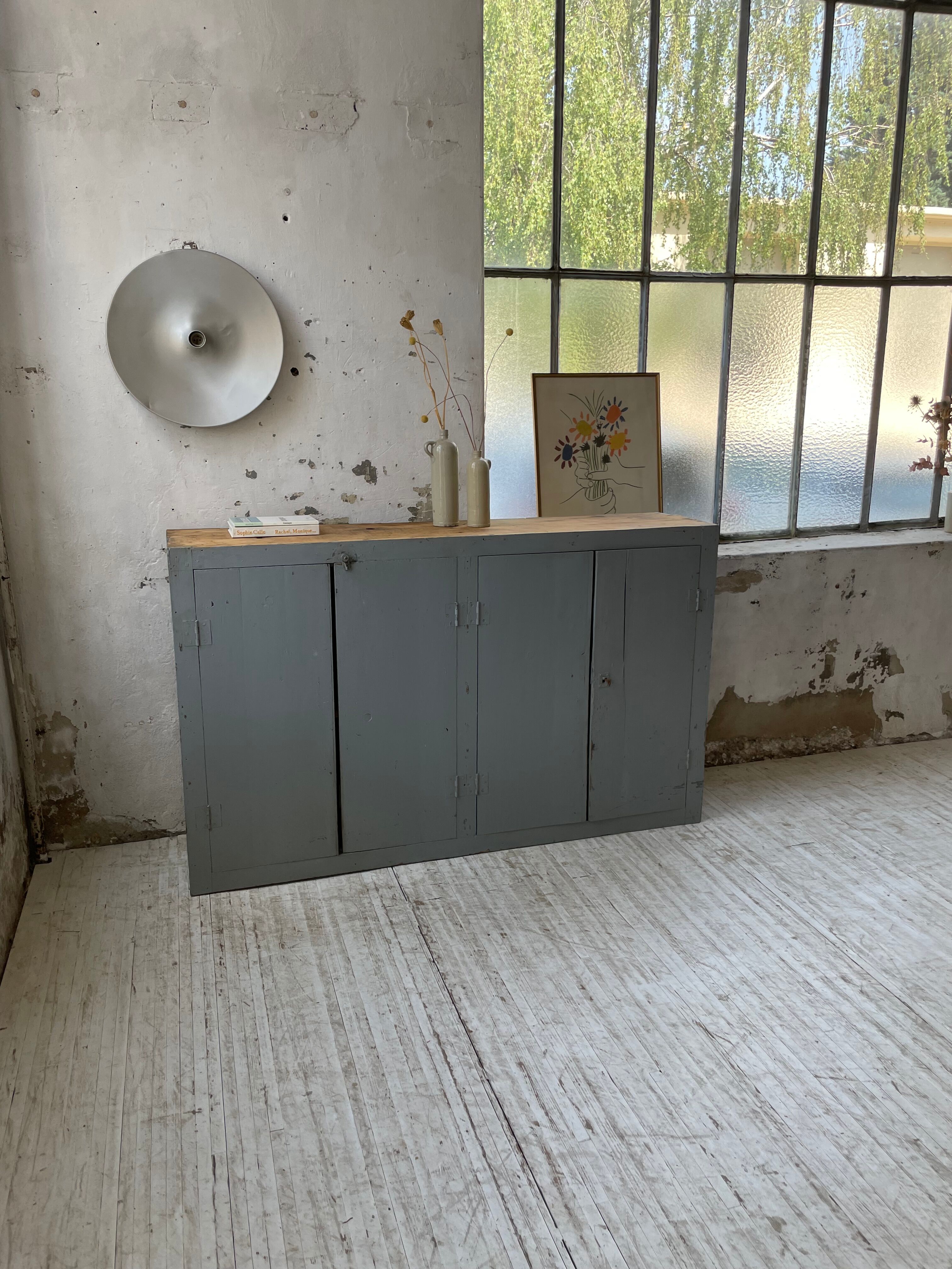 Factory blue patinated workshop furniture
