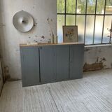 Factory blue patinated workshop furniture
