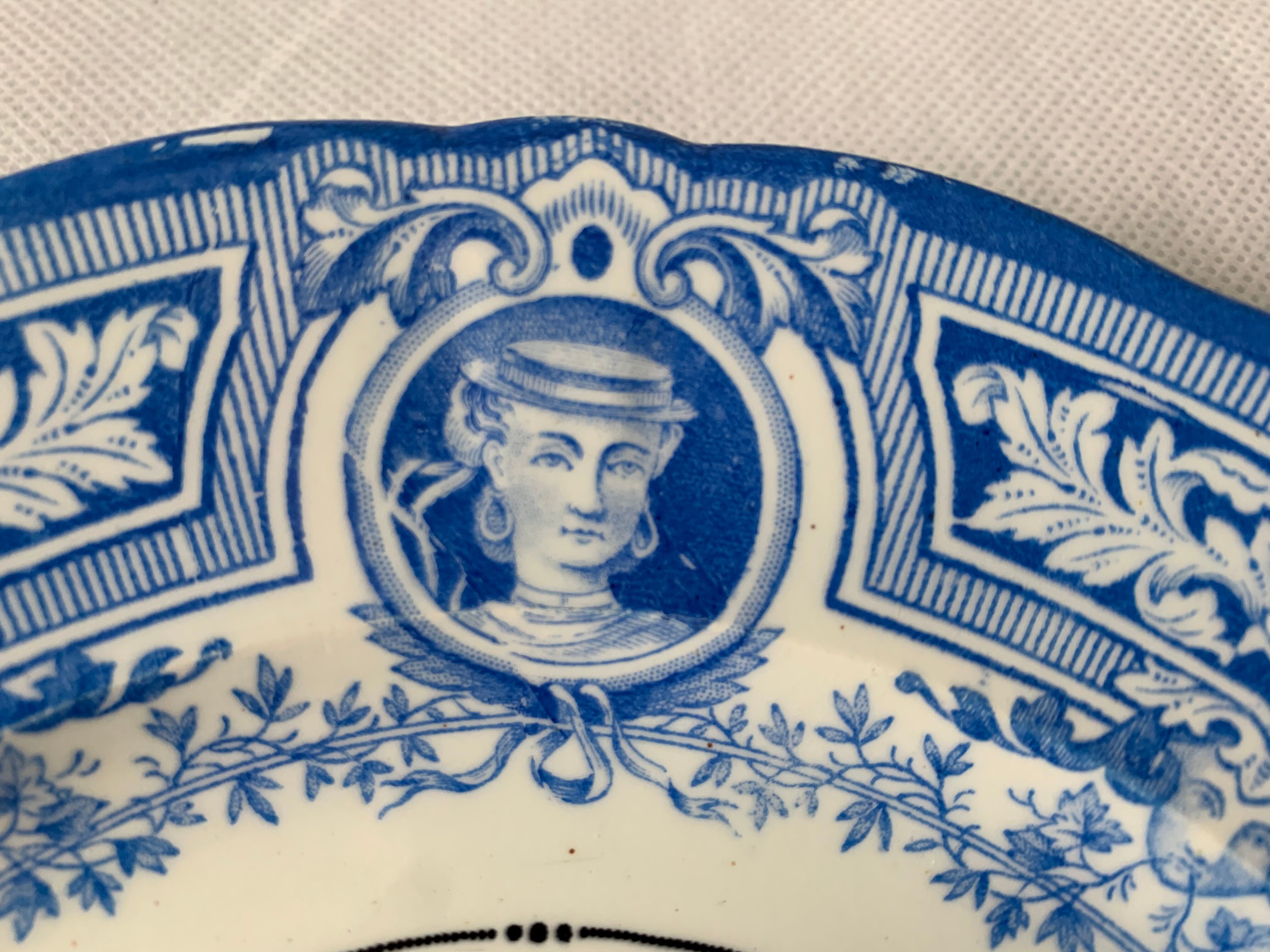 4 antique blue and black dessert plates Jules Vieillard Bordeaux 19th century