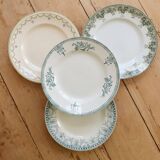 4 vintage ironstone dinner plates - Green tones