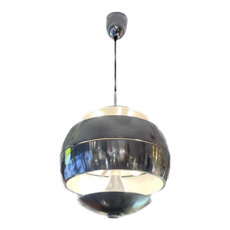 Suspension globe acier chrome space age années 70