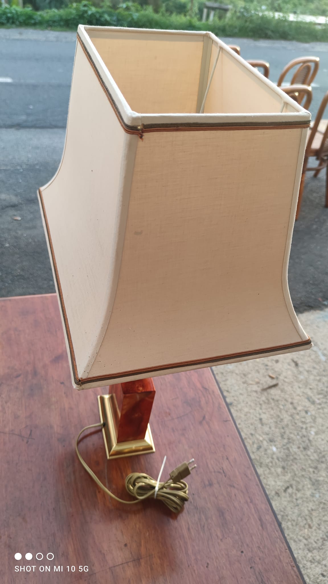 Lamp circa 1970 in iron and lacquered wood as well as bronze