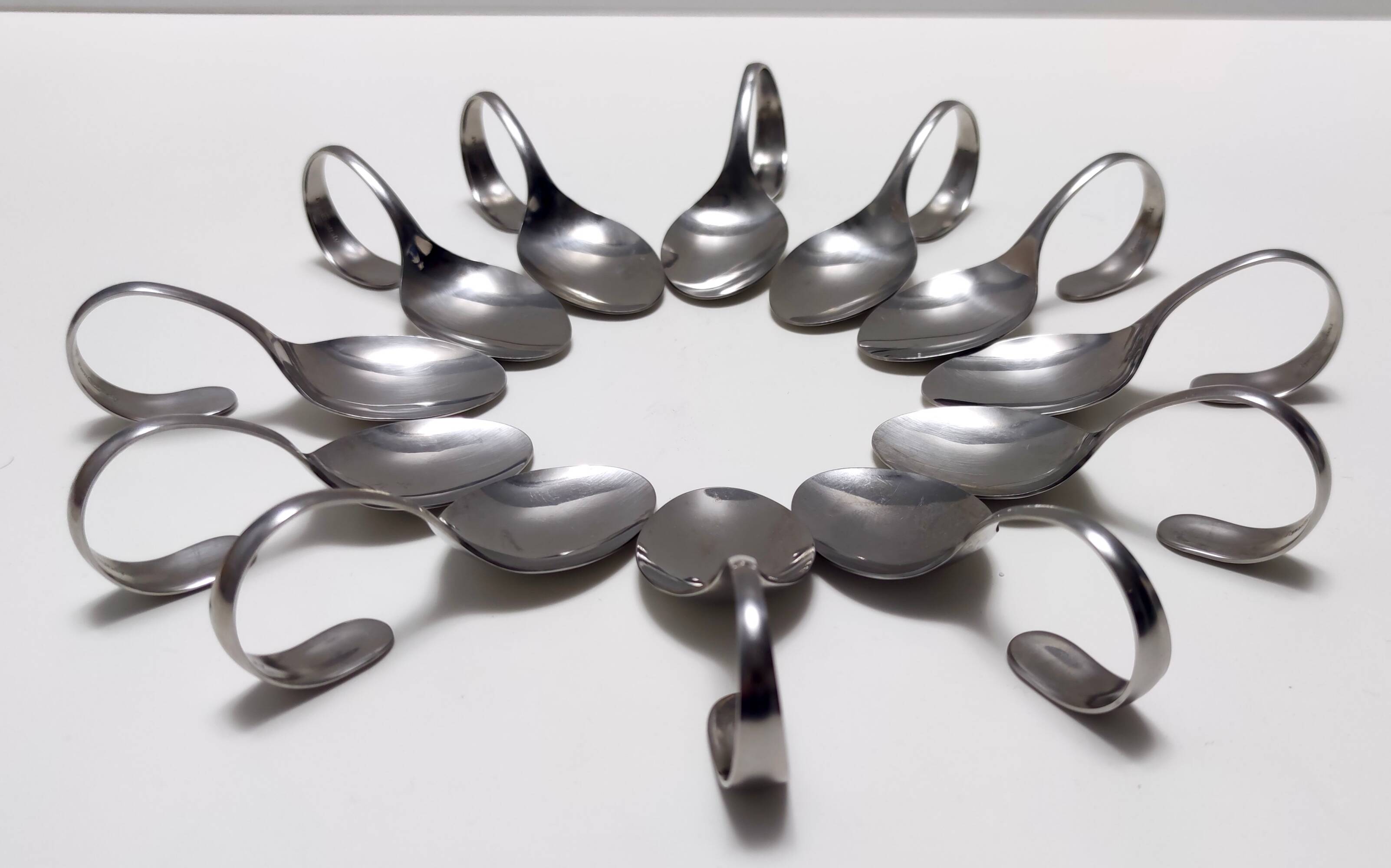 Set of Twelve Steel Serving Spoon by Pinti, Italy, 1980s