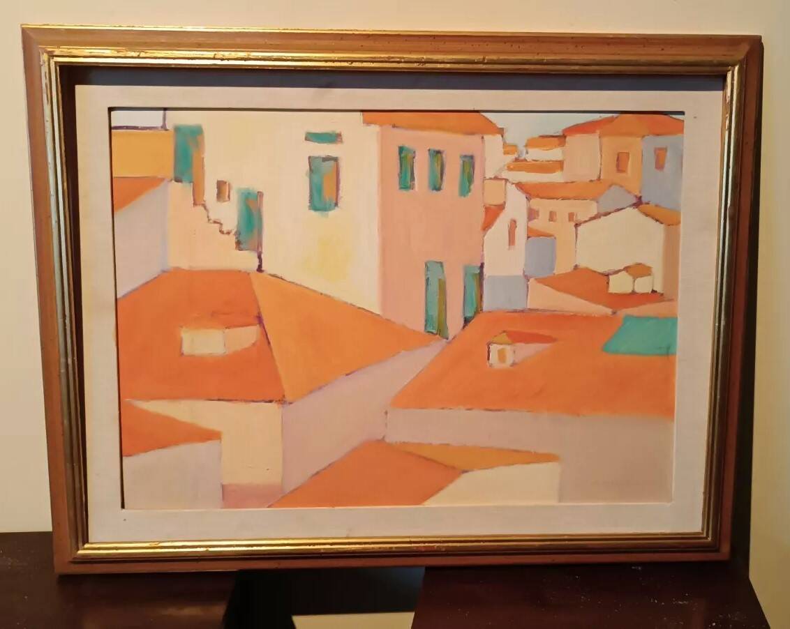 oil painting on hardboard view of Florence signed Migliorini