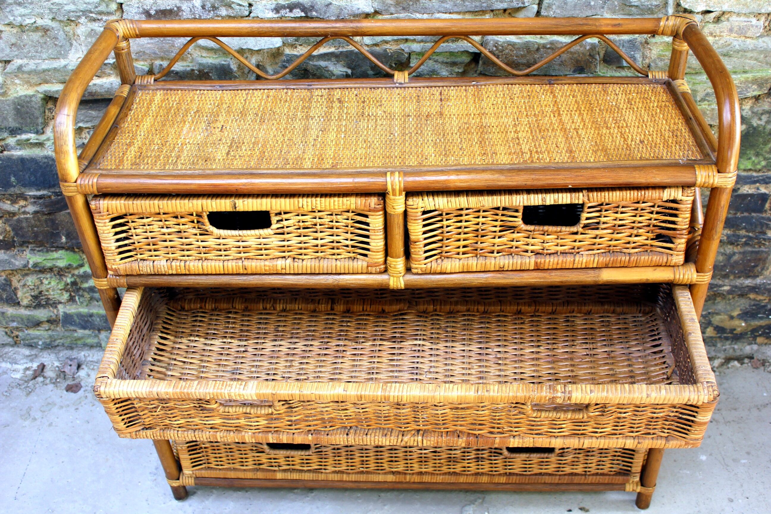 Rattan furniture and wicker vintage chest of drawers chiffonnier 70s