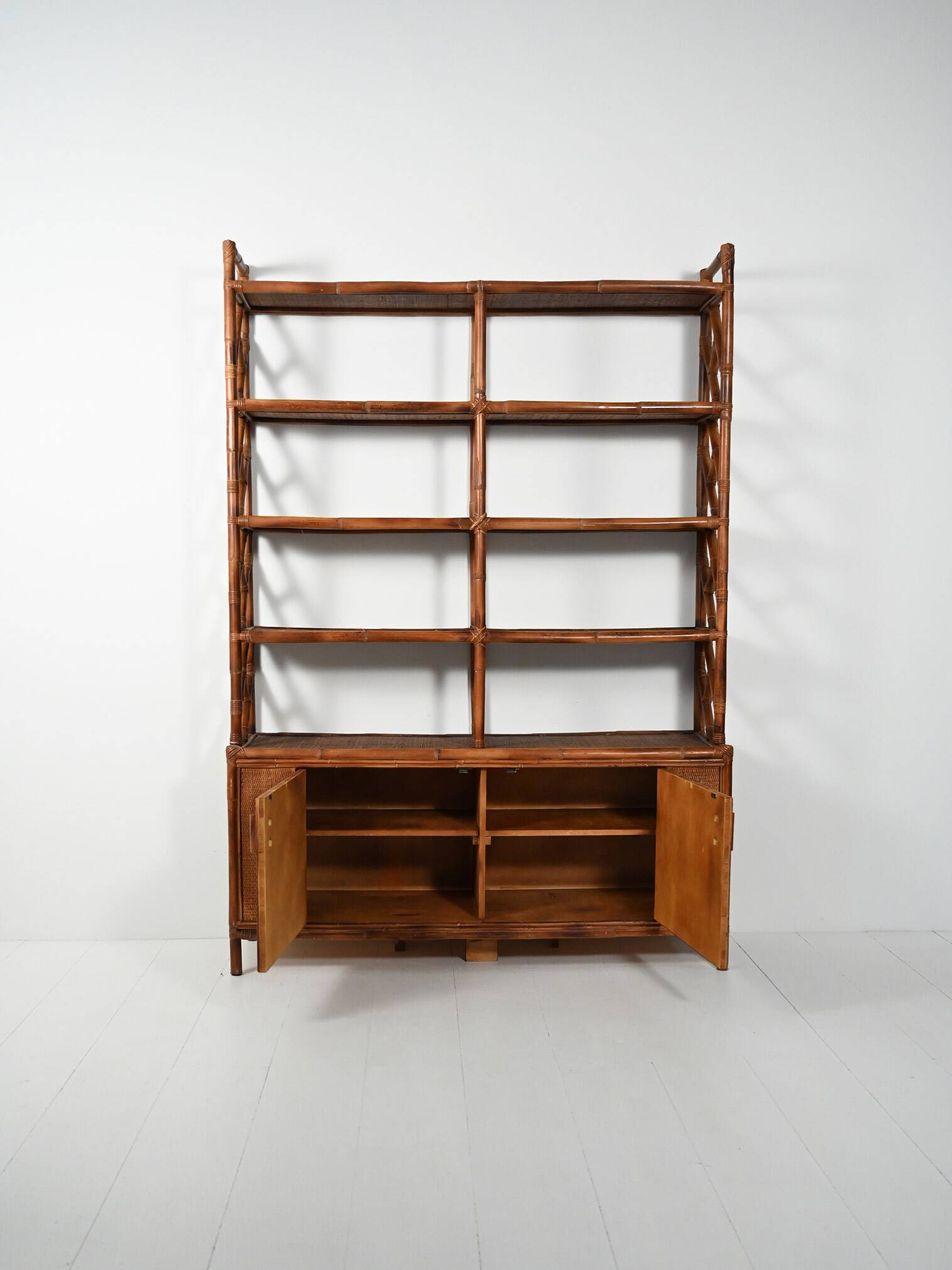 1960s bamboo and rattan bookcase