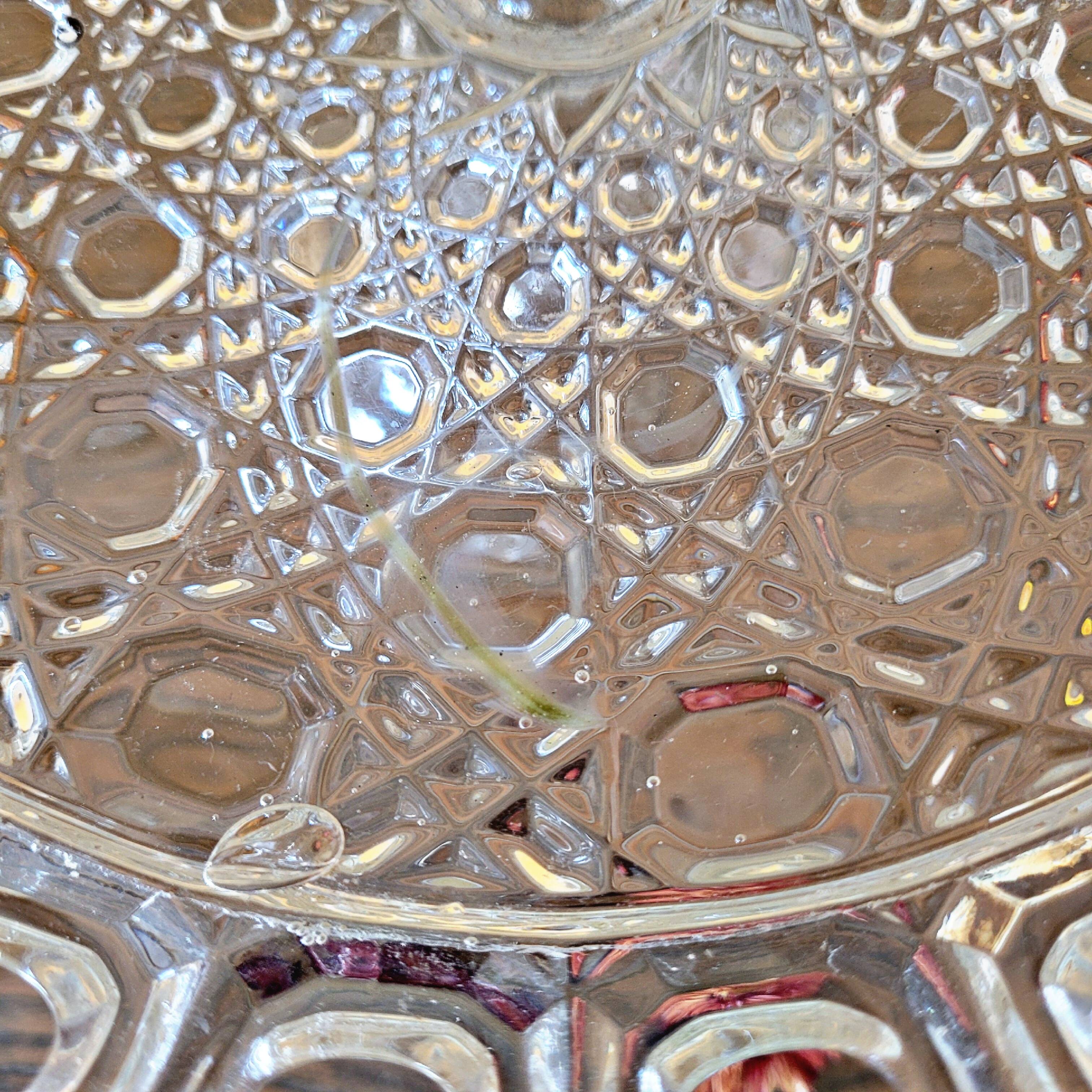 Molded glass compote bowl, geometric decoration