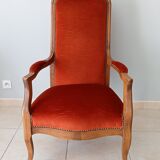Walnut and velvet voltaire armchair
