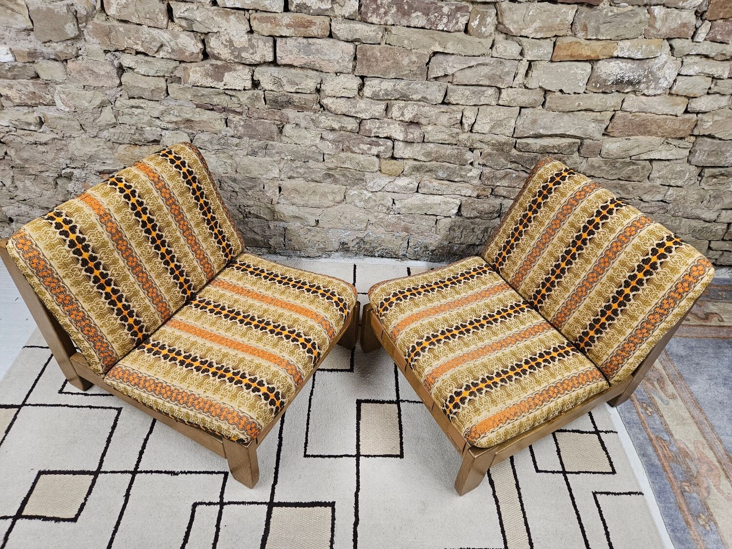 Pair of seats and a vintage ottoman 1970