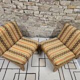 Pair of seats and a vintage ottoman 1970