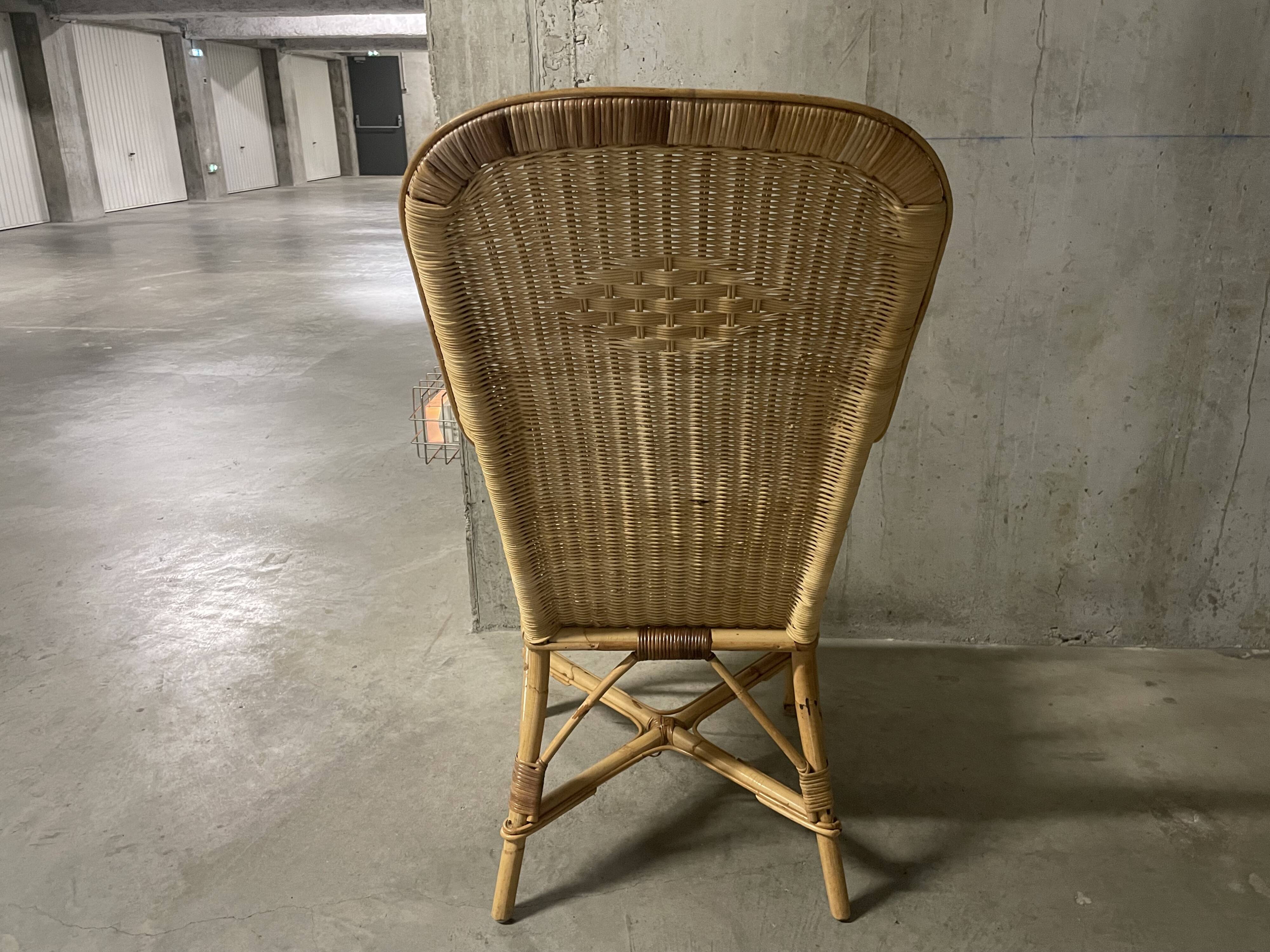 Rattan and wicker armchair from the 1970s.