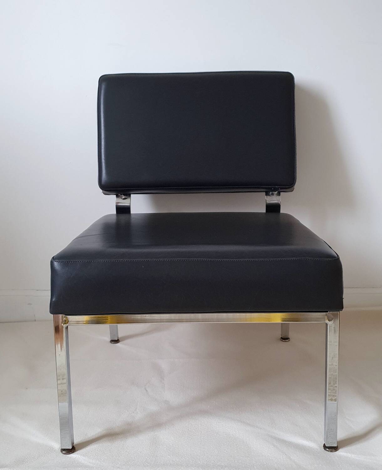 Chrome metal and imitation leather armchair from the 50s