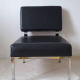 Chrome metal and imitation leather armchair from the 50s